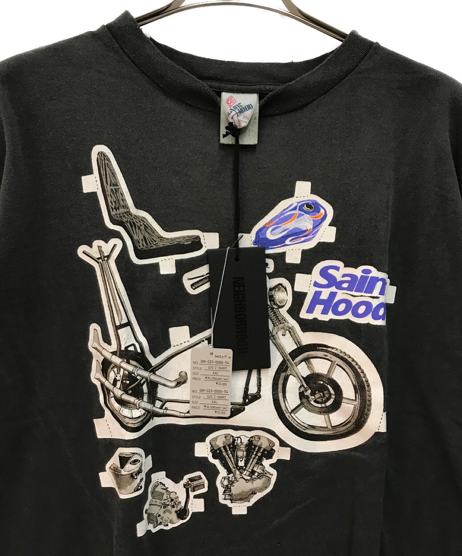 [Pre-owned] SAINT MICHAEL STHD SS TEE/BIKE Motorcycle Print Damaged T-Shirt  Short Sleeve Cut and Sewn sm-s23-0000-114/23119smn-csm01s