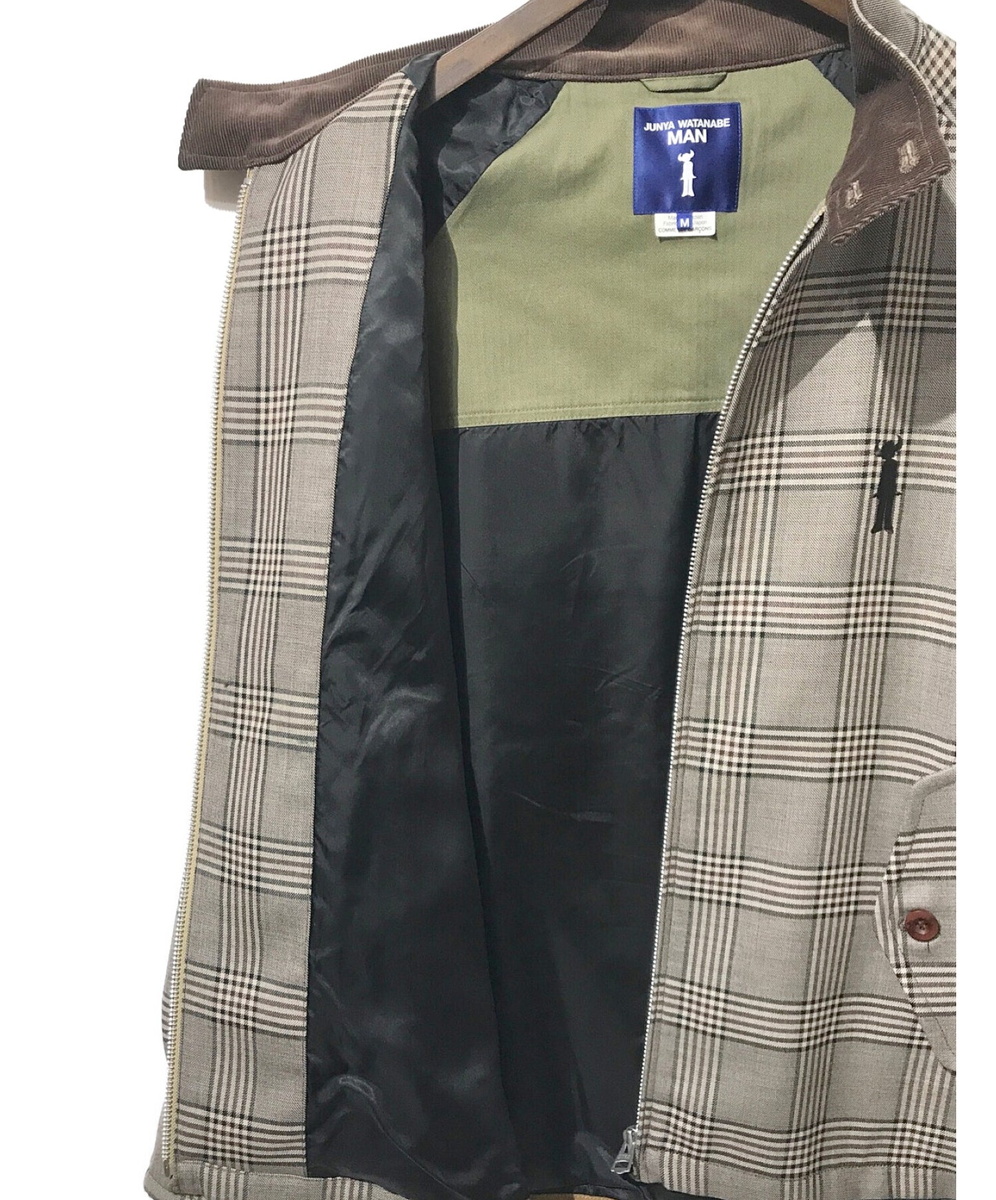 Junya Watanabe Man羊毛絲綢檢查和棉痣和皮夾克WJ-J030