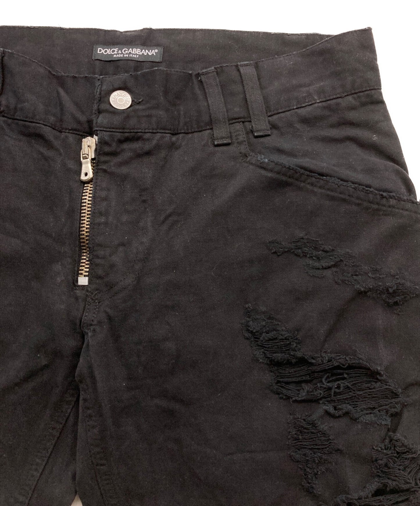 Dolce＆Gabbana壓碎的黑色牛仔布褲