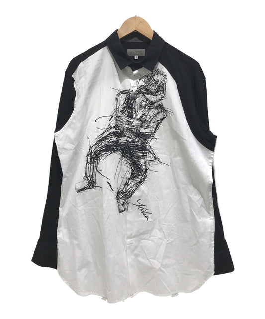 [Pre-owned] Yohji Yamamoto POUR HOMME × Yuka Asakura Arm Switch Front Illustration Long Sleeve Shirt Drawing HC-B36-818