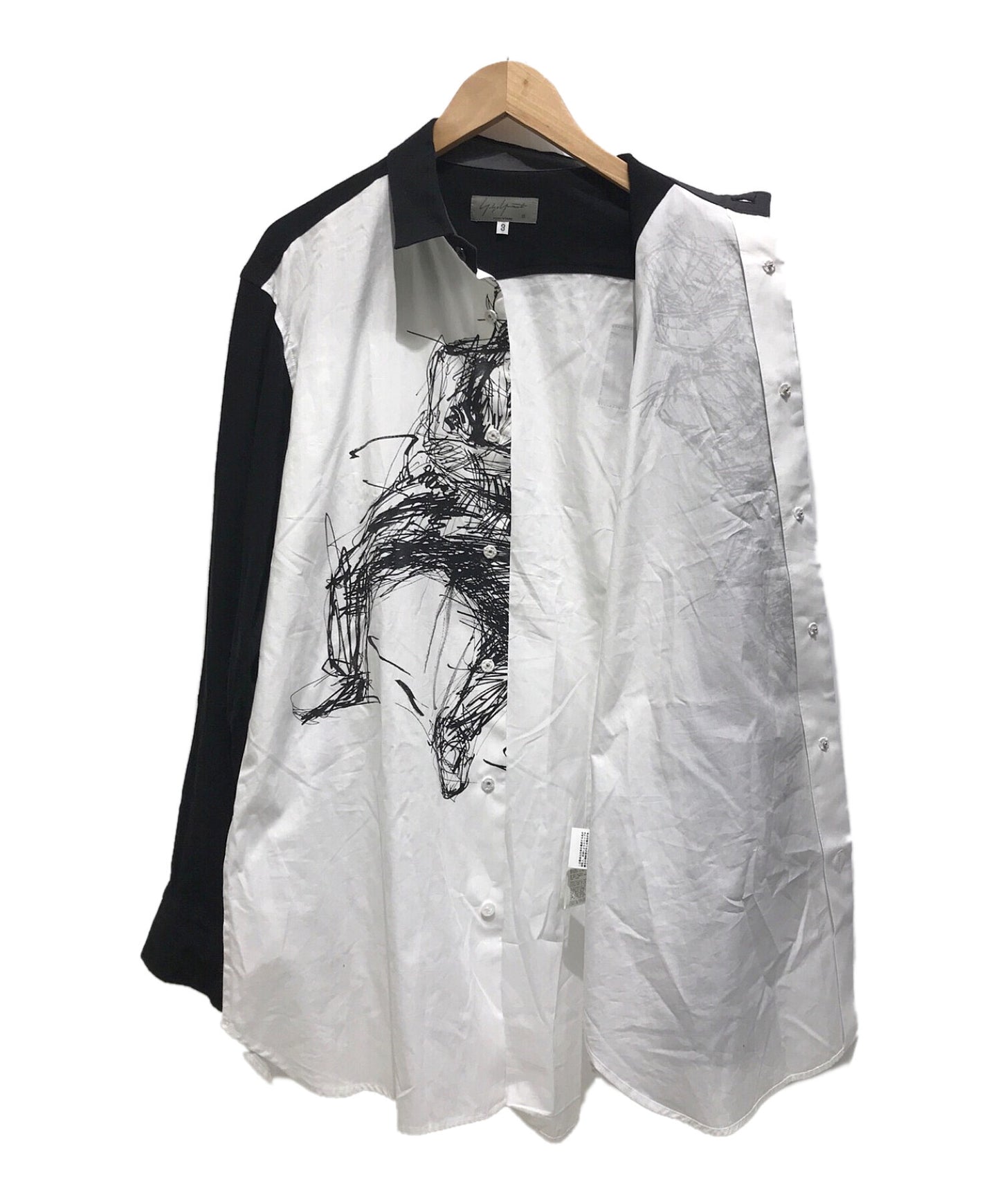 [Pre-owned] Yohji Yamamoto POUR HOMME × Yuka Asakura Arm Switch Front Illustration Long Sleeve Shirt Drawing HC-B36-818