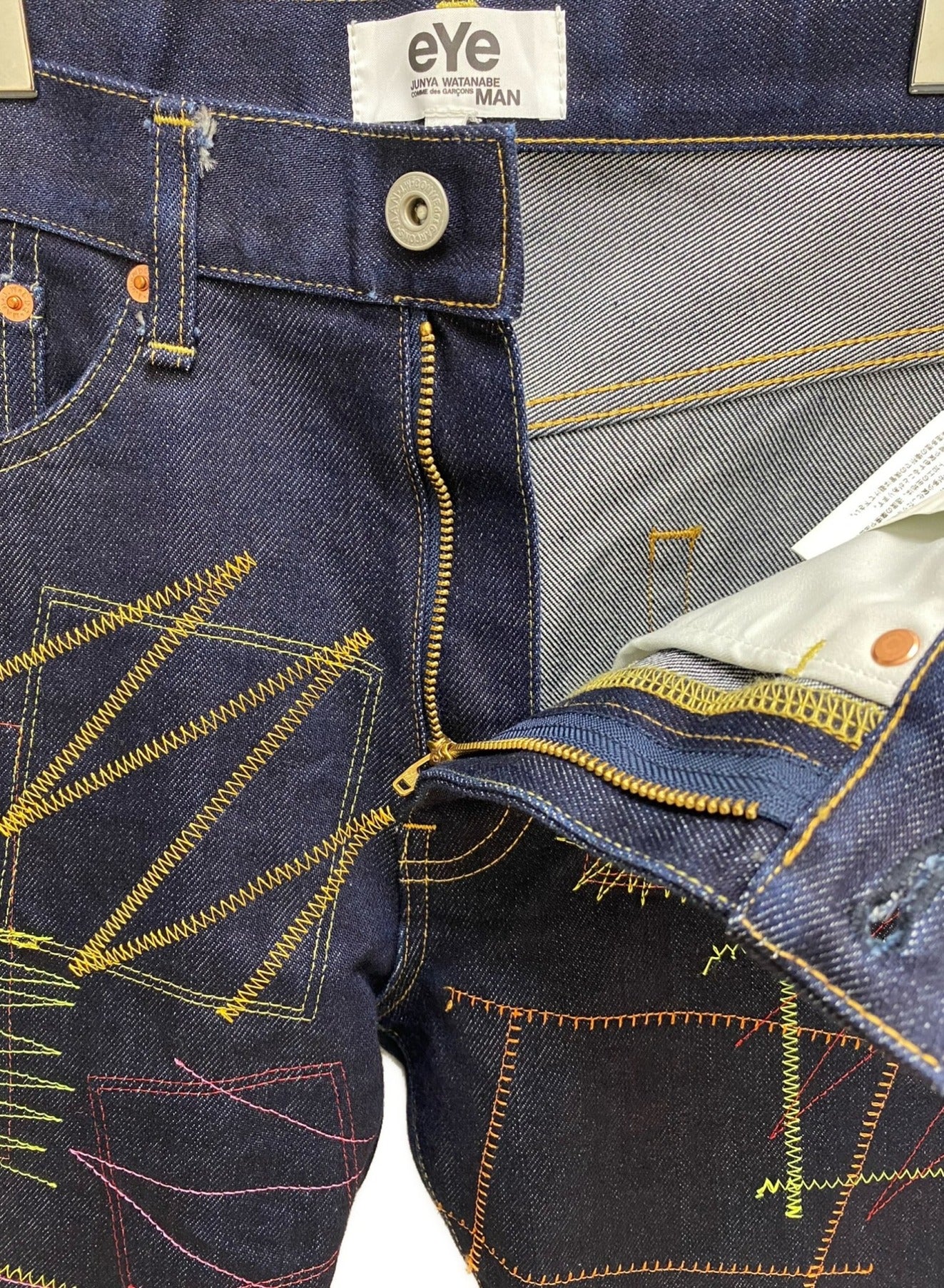 眼睛Junya Watanabe Man Comme des Garcons多色刺繡牛仔褲WB-P908