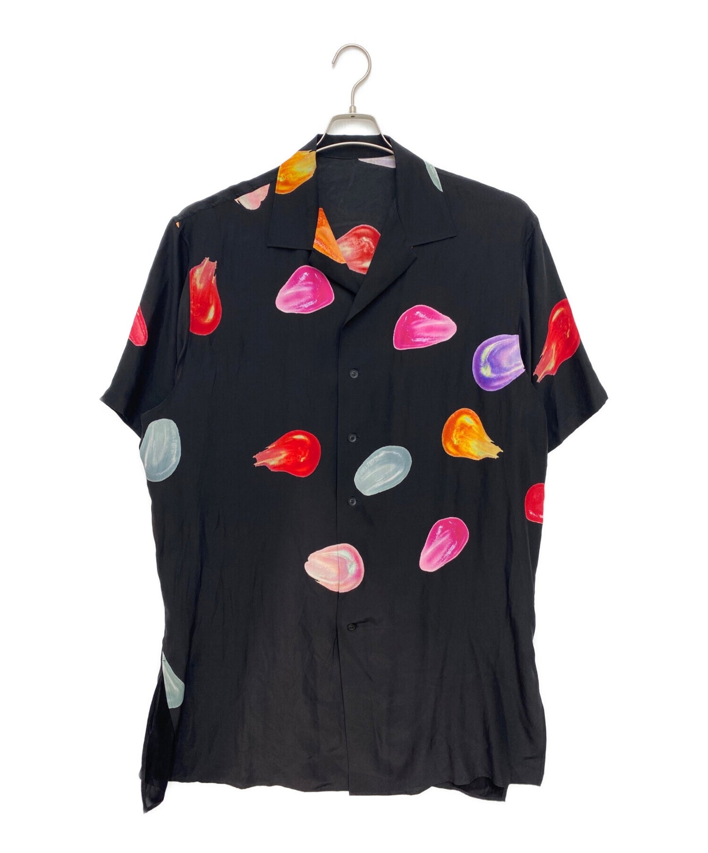 [Pre-owned] Yohji Yamamoto POUR HOMME Silk Satin Tears Print Open Collar Short Sleeves Blouse HX-B33-429