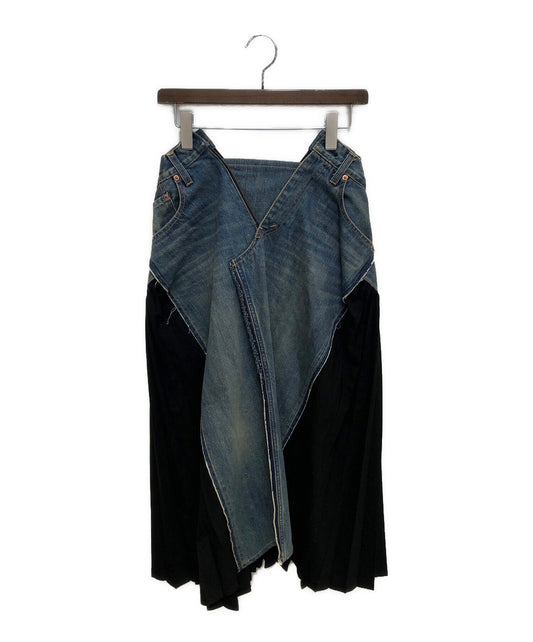 [Pre-owned] JUNYA WATANABE COMME des GARCONS Back Pleated Denim Deconstructed Reconstructed Skirt AD2019