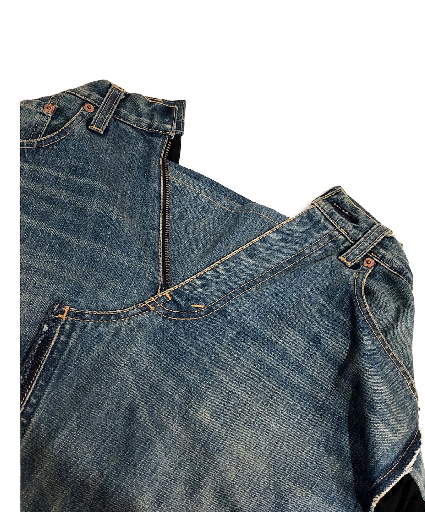 [Pre-owned] JUNYA WATANABE COMME des GARCONS Back Pleated Denim Deconstructed Reconstructed Skirt AD2019