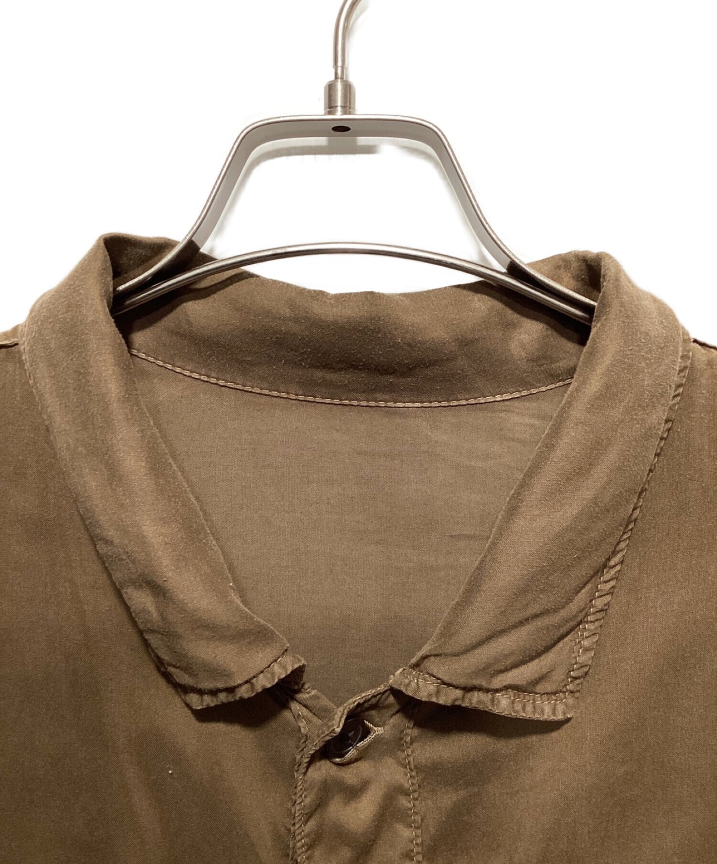 Yohji Yamamoto Pour Homme เซลลูโลสเสื้อผ้าย้อมสนามหญ้าเปิดปลอกคอเสื้อ HX-B08-200